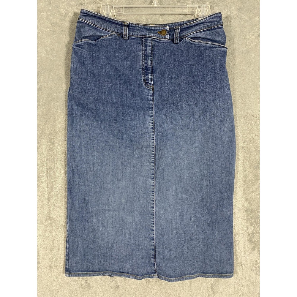 Westbound Denim Skirt Womens Sz 10 Blue Midi Back Slit Pockets Stretch Western